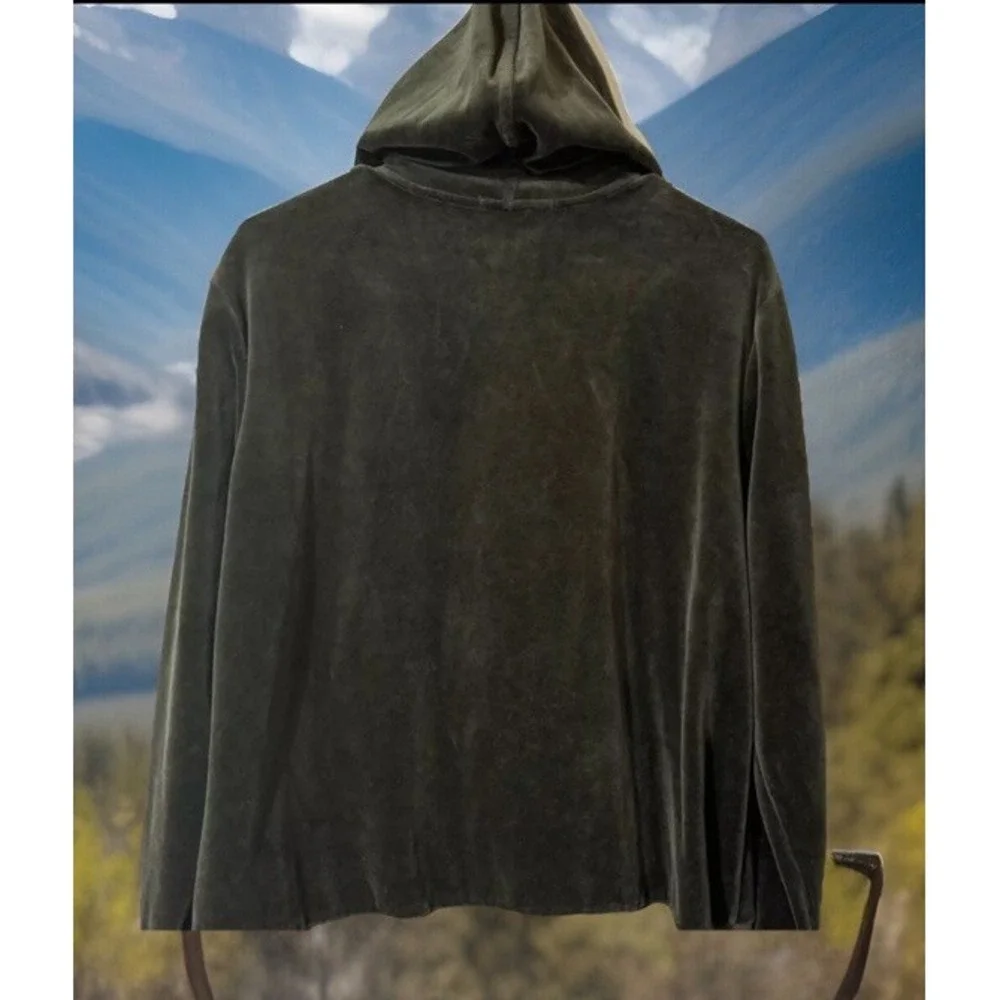 EUC Y2K Lauren Active Ralph Lauren  Green Velour Track Jacket‎ Hoodie-L